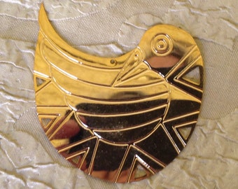 Laurel Burch CHRISTMAS Ornament PAJARITA BIRD Gold Brass Signed