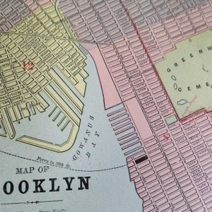 ブルックリン ニューヨーク 地図 1890 ヴィンテージ ビクトリア朝 アンティーク 銅版画 米国都市地図 額装