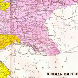 ドイツ帝国地図 ヴィンテージ銅版画 ヨーロッパ地図 1892年 ビクトリア朝地理アート 額装