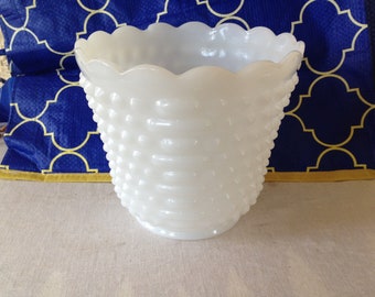 FireKing Milk Hobnail Milk Glass Vase Vintage White Wedding Classic Mid Century Home Decor USA 1960s Fire King 5" x 5 1/2"