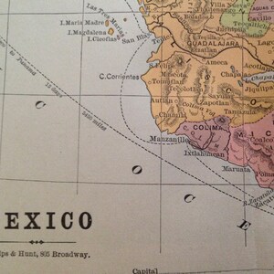 メキシコ地図 アンティーク銅版画 北米地図 1880 ビクトリア朝地理アート 額装