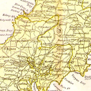 コーンウォール州 イングランド地図 アンティーク銅版画 ヨーロッパ地図 1892年 ビクトリア朝地理アート 額装
