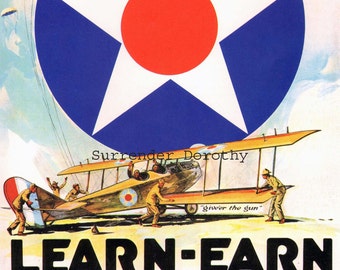 Early Air Force Recruiting Poster 1910 Aviation Color Lithograph To Frame