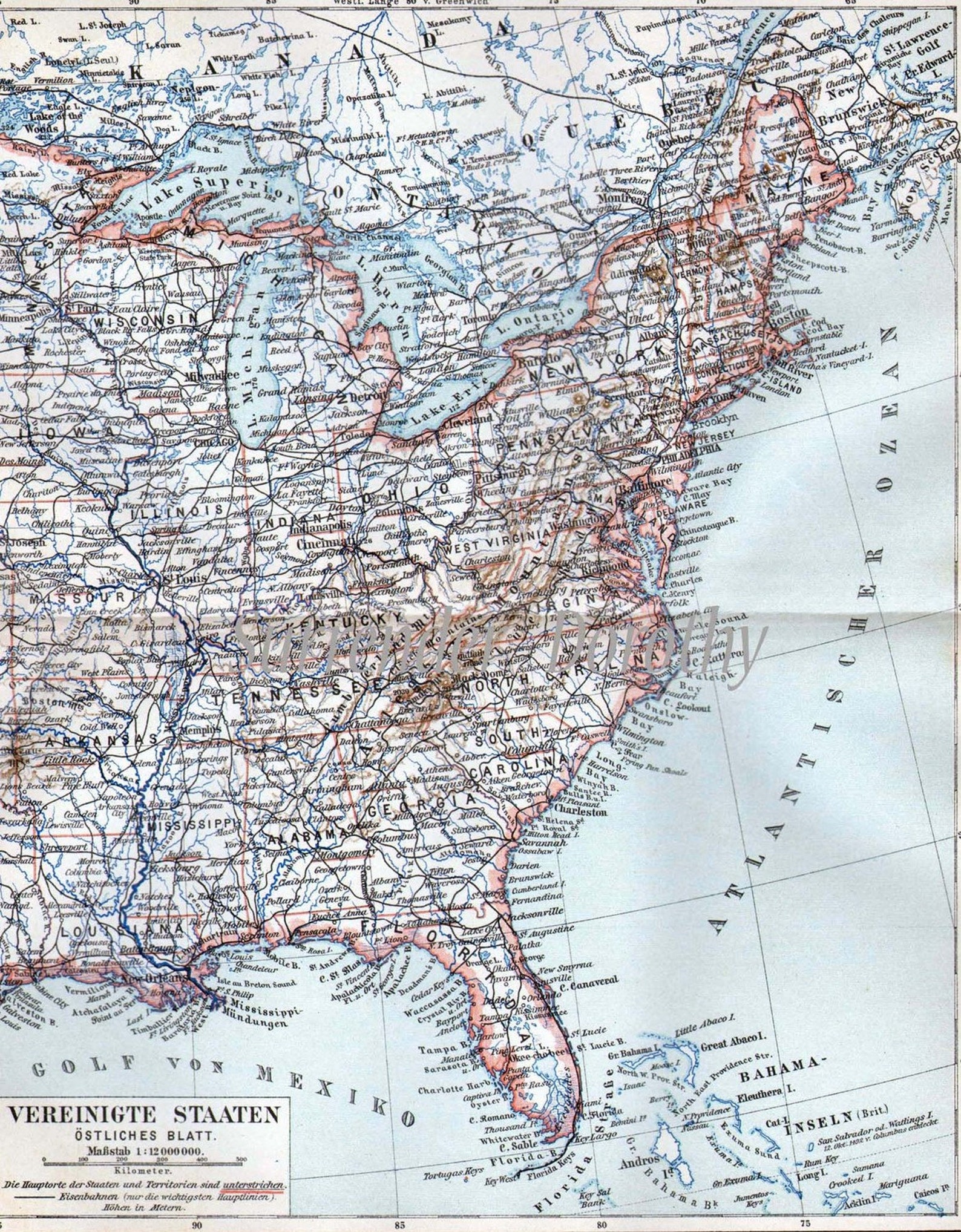 United States Eastern Seaboard Map 1906 East Coast Edwardian  Etsy