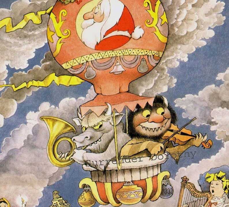 Wild Thing Hanukkah Christmas Pageant Maurice Sendak Vintage Hot Air Balloon Children's Nursery Poster To Frame image 1