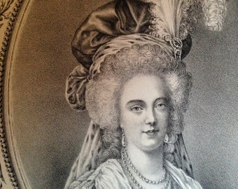 Königin Marie Antoinette 1899 Antike Frisur Mode-Illustration zum Rahmen für großen Größendruck Schwarzweiß