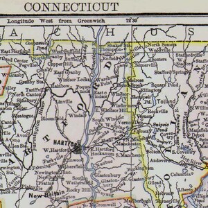 コネチカット州アメリカ地図 アンティーク アクアチント 銅版画 北米地図 1892 ビクトリア朝地理アート 額装