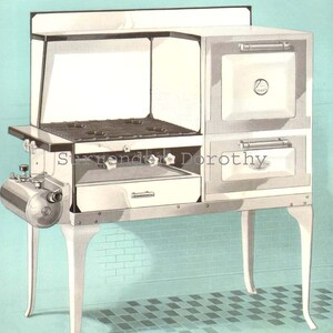 Fornello a gas moderno per mamme flapper 1927 Litografia pubblicitaria da cucina vintage su cornice