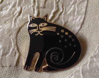 Keshire Cat Brooch Laurel Burch Pin Small Size Cloisonné Art Jewelry Signed Black Cat