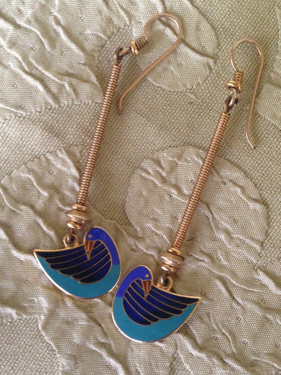 Laurel Burch Earrings Little COBALT and TURQUOISE… - image 2