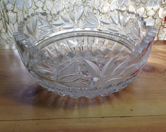 Crystal Fruit Vegetable Bowl Starburst 8" Vintage Brilliant Hand Cut Super Fancy Holiday Serving