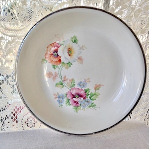 Harker Bakerite Pie Plate Deep Dish Peony Pattern 22K Gold Trim Forties Vintage Kitchen Ware 1940s USA Summer Colors