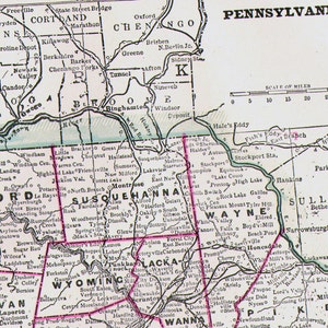 ペンシルバニア州地図 アメリカ合衆国 アンティーク銅版画 ヴィンテージ 北米地図 1892 ビクトリア朝地理アート 額装