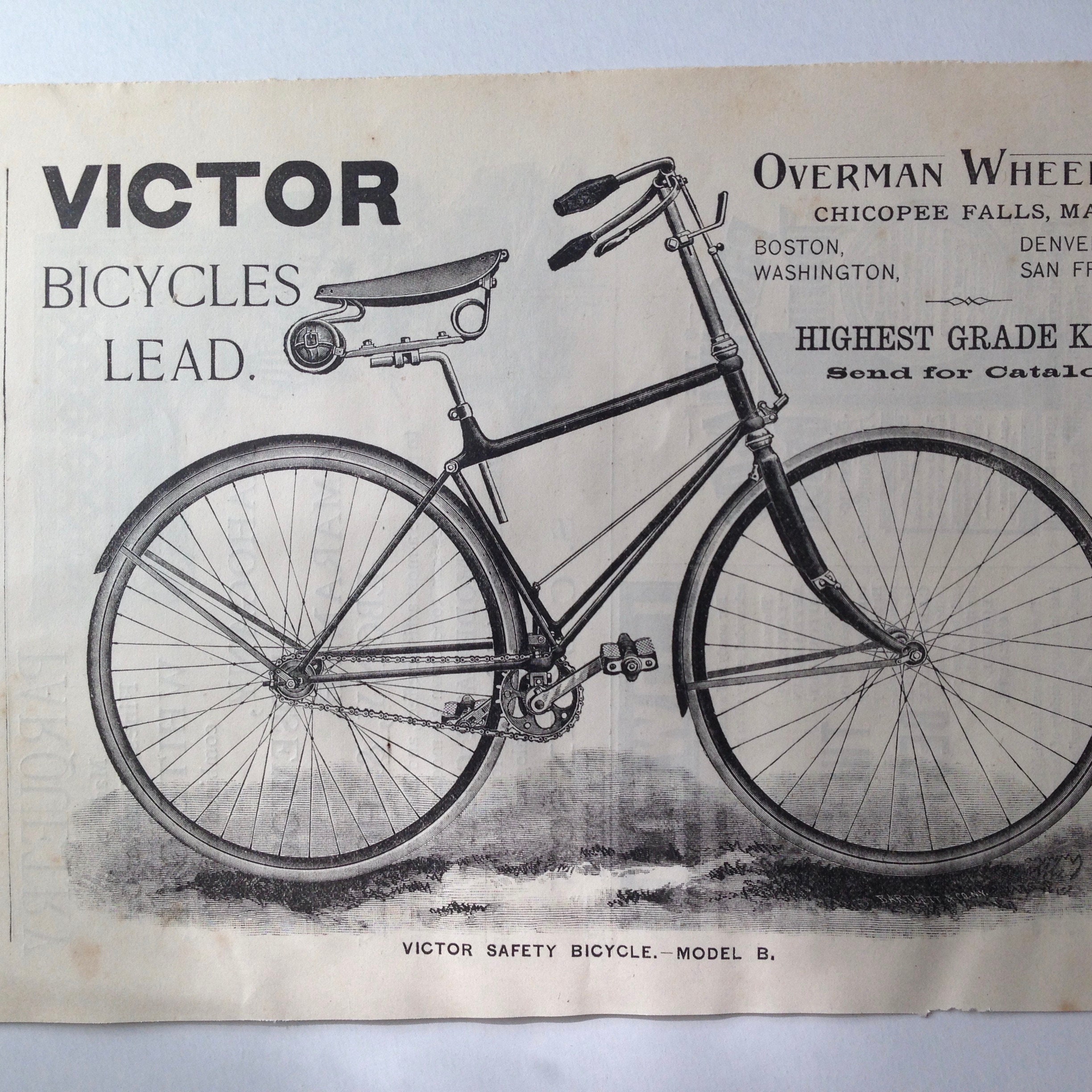 Antique Victor Bicycle Ad 1891 Victorian Era Early Transportation