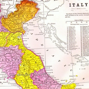 イタリア地図 アンティーク銅版画 ヴィンテージヨーロッパ地図 1892年 ビクトリア朝地理アート 額装