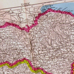 ヨーク郡 イングランド 地図 アンティーク 銅版画 ヴィンテージ ヨーロッパ地図 1892 ビクトリア朝 地理 アート 額装