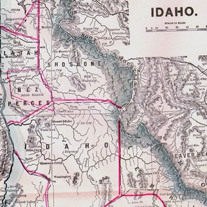 アイダホ州アメリカ州地図 インディアン居留地 アンティーク銅版画 北米地図 1892年 ビクトリア朝地理アート 額装