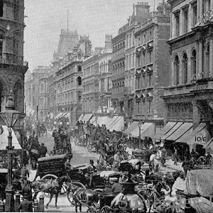 Cheapside London Anglia 1890 Vintage Photo Print Oryginalna wiktoriańska ilustracja rotograwiurowa do oprawienia czarno-białego zdjęcia