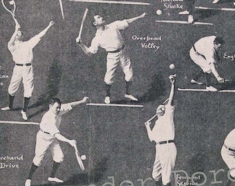 Tennis Guys Chart Rotogravure Men's Sports Illustration To Frame 1920s Black & White