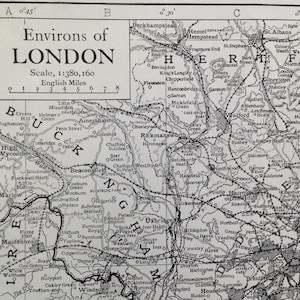ロンドン イングランド 周辺地図 1910 年代 ヴィンテージ エドワード朝 スチール彫刻 地図作成 額装