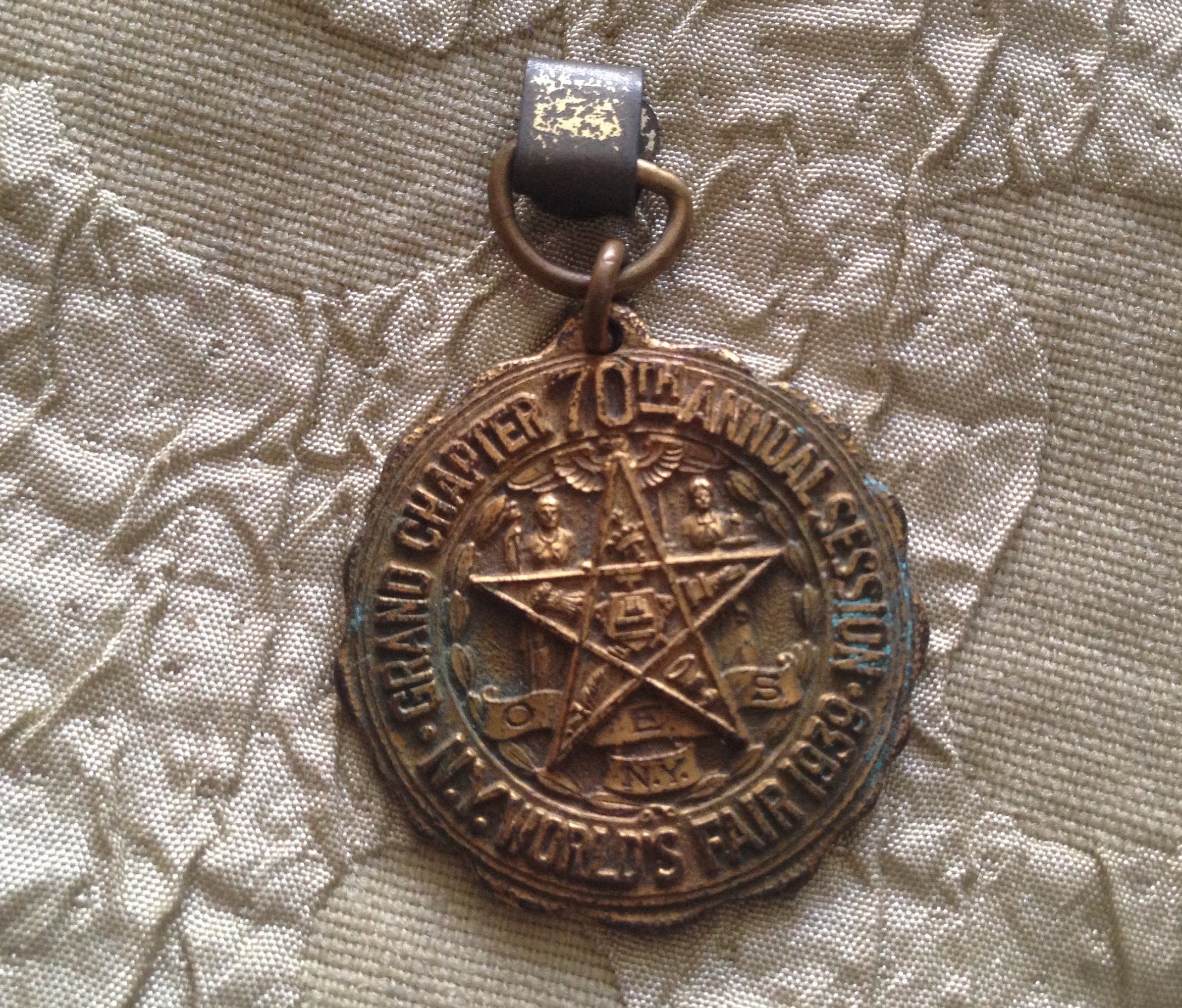 フリーメイソン△Freemason 置物 Free Mason Masonic Medallion Fob 1939 NY World's Fair Grand