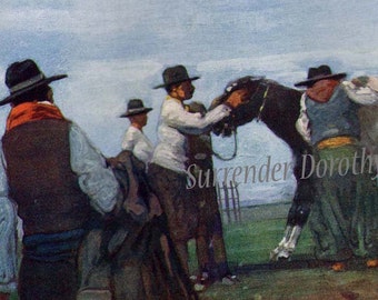 Gauchos Breaking A Young Horse A S Forrest 1910 Original Antique Watercolor Vintage Lithograph To Frame