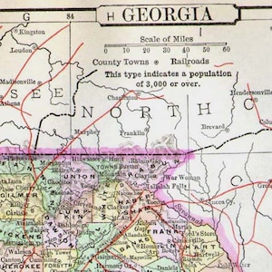 ジョージア州地図 アメリカ合衆国 USA 1896 ビクトリア朝 ヴィンテージ アンティーク 銅版画 地図作成 額装