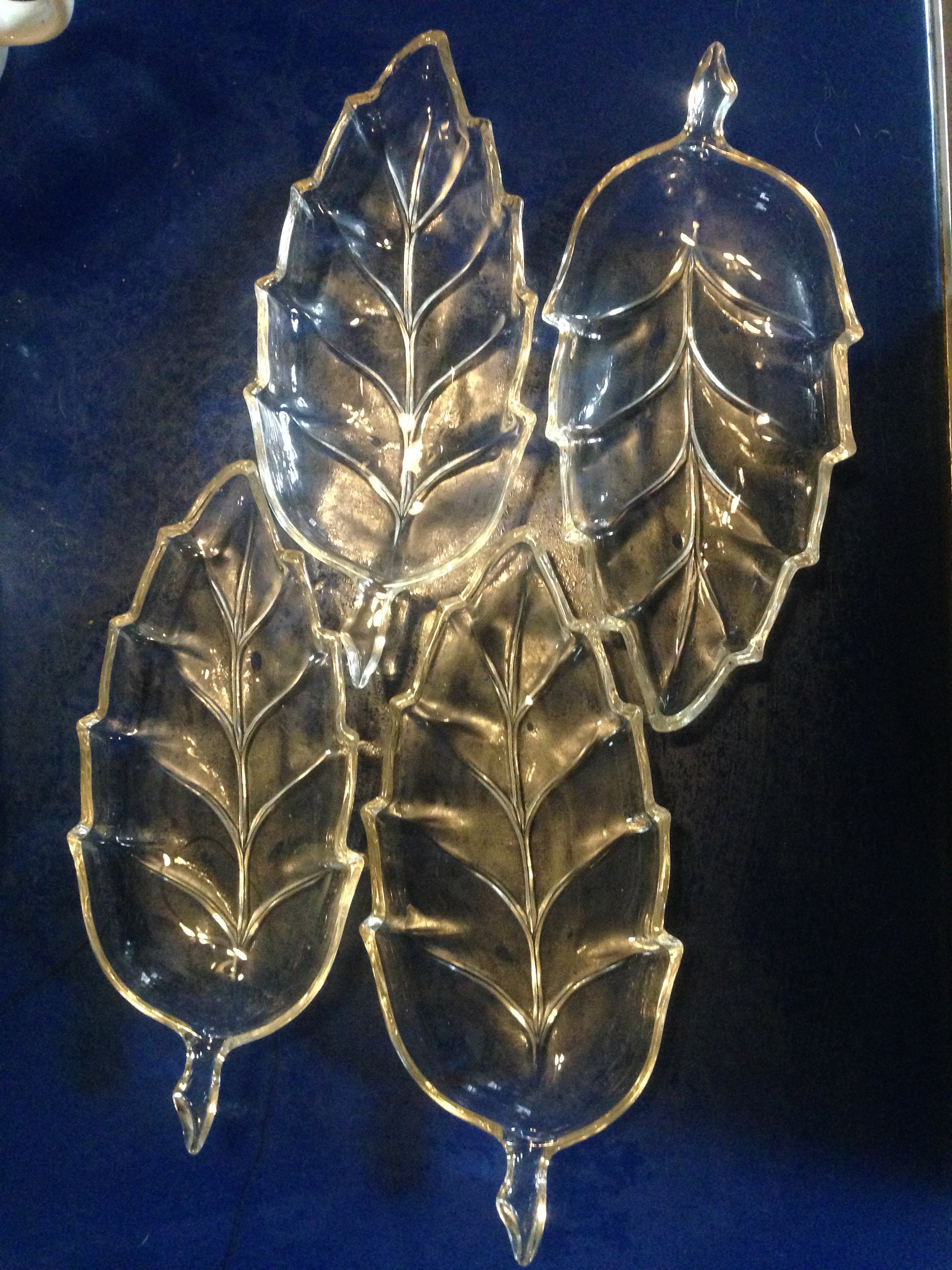 4 Hazel Atlas Vintage Glass Leaf Banana Boats  1960s Sundae Dishes Kitchen Ware Set Of Four Soda Fountain Diner USA