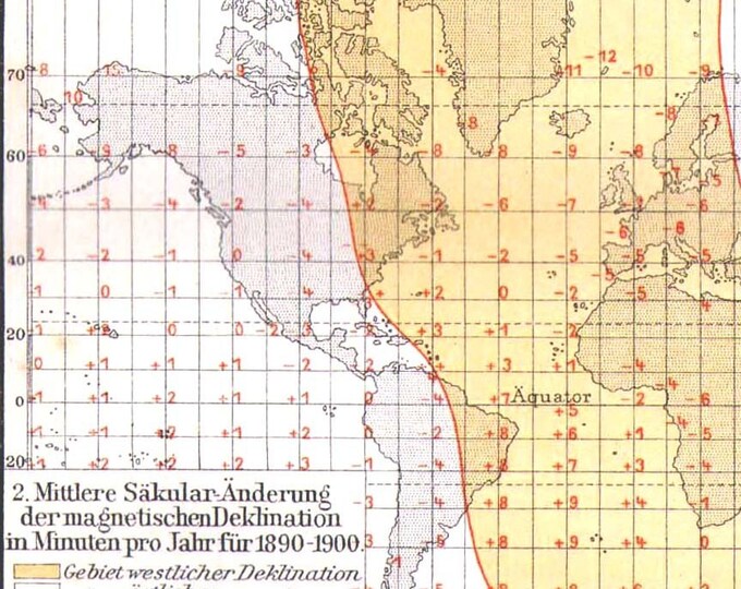 World Map Declination Earth 1903 Edwardian Etsy