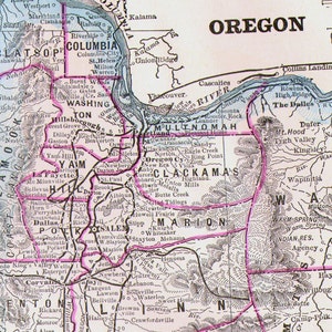 オレゴン州地図 米国州 大型アンティーク銅版画 ヴィンテージ 北米地図 1892 ビクトリア朝地理アート 額装