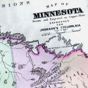 Minnesota USA State Map 1896 Vintage Viktorianisch Antik Kupfer Gravur Kartographie zum Rahmen