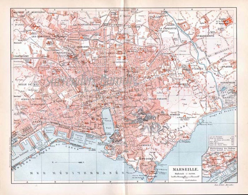 Marseille France City Map 1903 Vintage Edwardian Steel Engraving European Cartography To Frame image 3