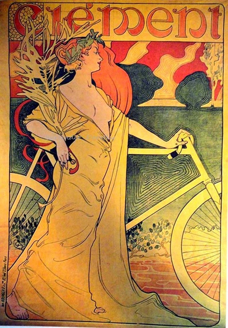 Clement Bicycle 1900 Art Nouveau Lithograph Poster Transportation Ad To Frame image 2