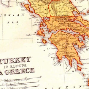 Türkei & Griechenland Karte 1871 Viktorianische Lippencott Antike Kupfer Gravur Vintage Europäische Kartographie