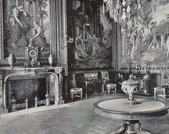 Fontainbleau Palace Apartment Of Tapestries France 1890 Rotogravure Black & White Victorian Photo Illustration To Frame