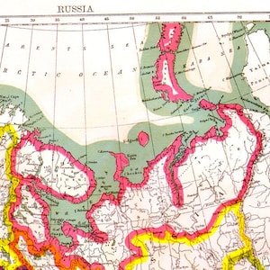 ロシア地図 アンティーク銅版画 ヨーロッパ地図 1892年 ビクトリア朝地理アート 額装