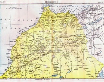 Morocco Africa Map Antique Copper Engraving Vintage Cartography 1892 Victorian Geography Art To Frame