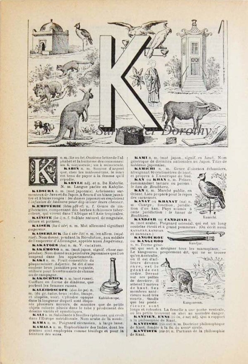 Letter K French Dictionary Alphabet Chart Monogram Paris Etsy