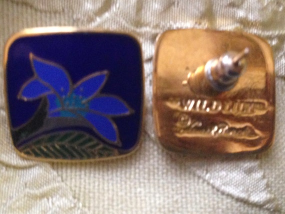 Laurel Burch Earrings WILD LILY Cobalt Blue Squar… - image 2