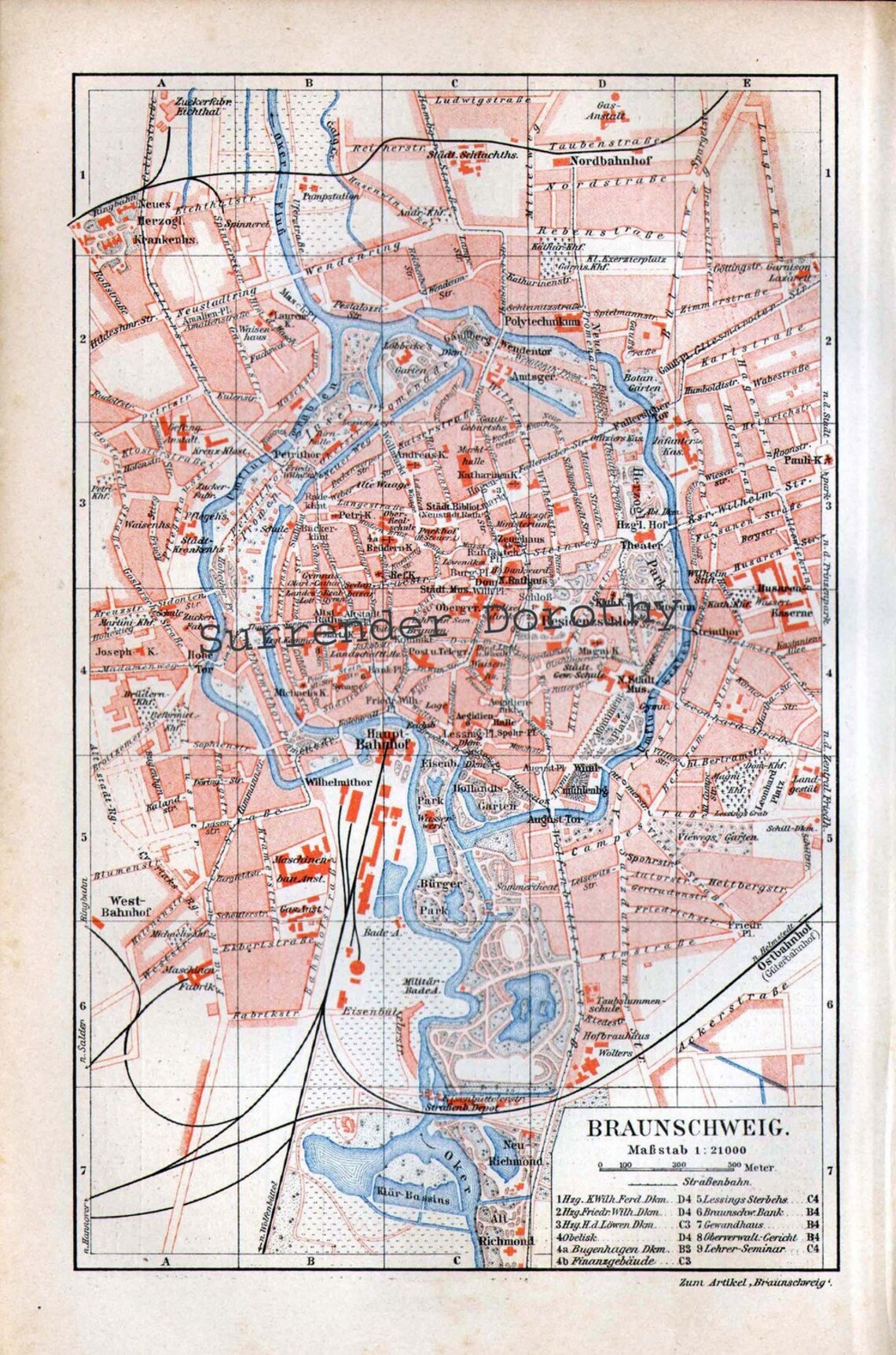Brunswick Braunschweig Germany Map 1906 Vintage Edwardian Era Etsy