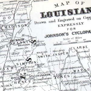 ルイジアナ州地図 1896年 ビクトリア朝アンティーク銅版画地図 額装用