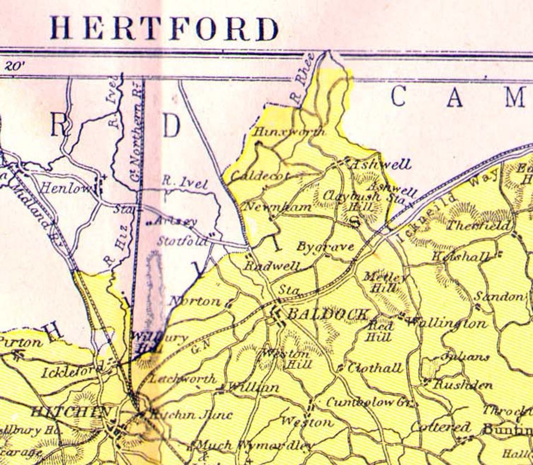 Hertford County England Map Antique Copper Engraved European Etsy