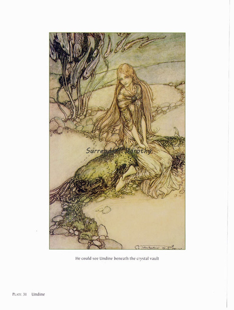 Undine Petite Sirène Arthur Rackham vintage Crèche Pour Enfants Lithographie Art Imprimer À Encadrer image 3