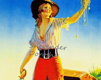 Treasure Princess Edward Eggleston Pirate Girl & Loot 1920s Vintage Pinup Girl Vintage Man-Cave Poster Print To Frame