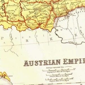 Map Austria Hungary Empire Vintage Victorian 1871 Lippencott Antique Copper Engraving European Cartography Austria Hungary