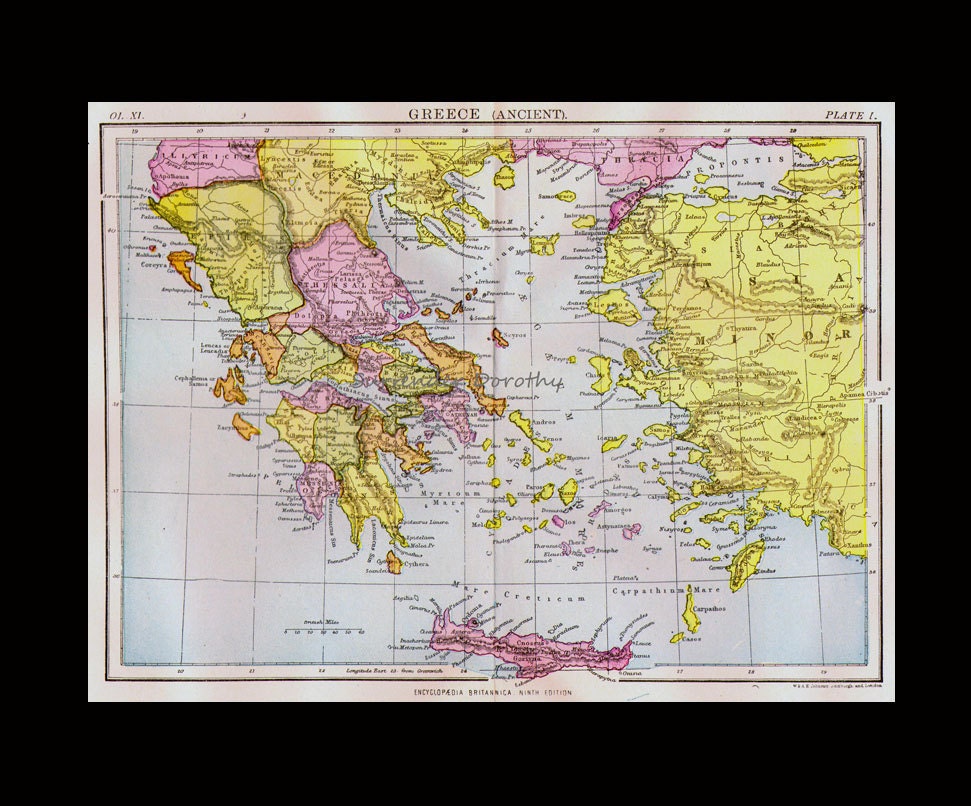 古代ギリシャ地図 アンティーク銅版画 ヨーロッパ地図 1892