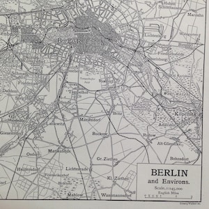 ベルリン ドイツ 地図 1910 ヴィンテージ エドワード朝 スチール彫刻 地図作成 額装