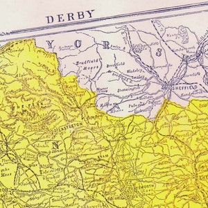 ダービー郡 イングランド地図 アンティーク銅版画 ヴィンテージヨーロッパ地図 1892年 ビクトリア朝地理アート 額装