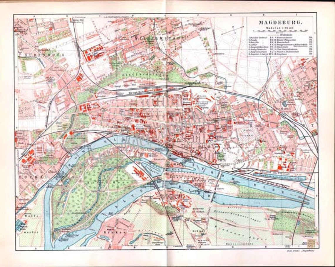 Magdeburg Germany Map 1903 Vintage Edwardian Steel Engraving | Etsy