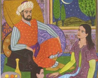 Arabian Nights Scheherazade Tells A Story Earle Goodenow 1943 Vintage Print For Children